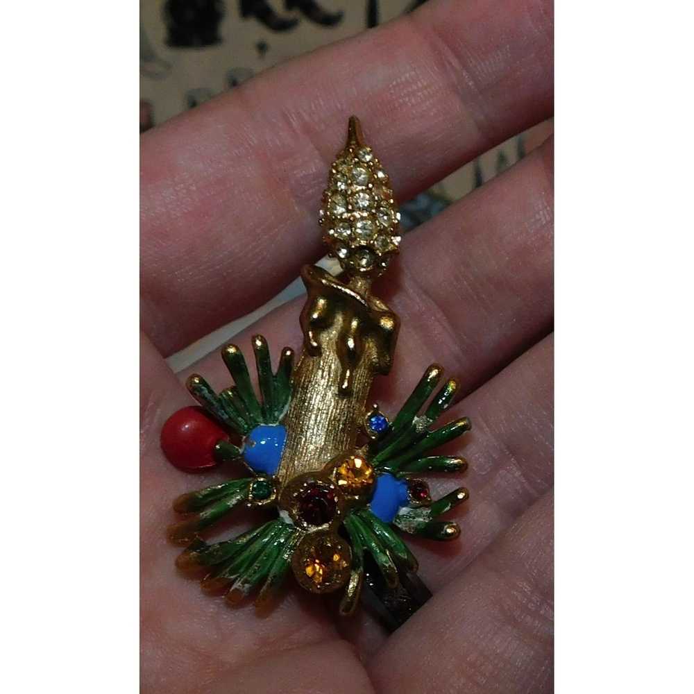Other Rare Vintage Christmas Candle Brooch - image 5