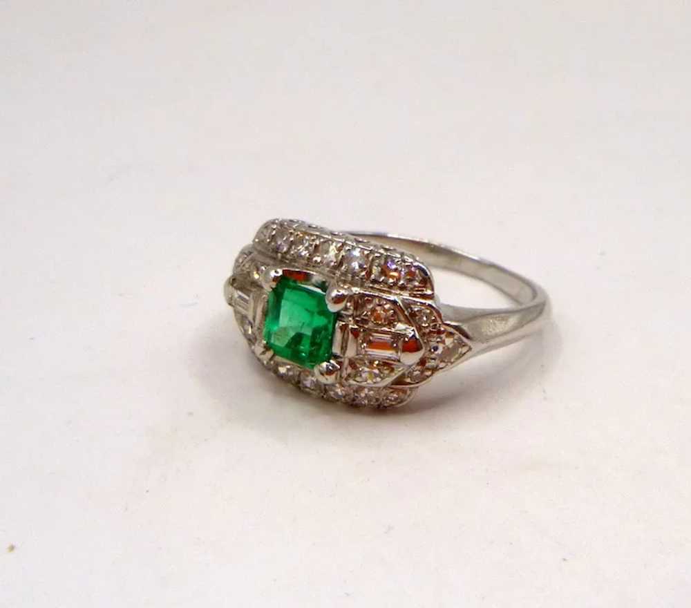 Vintage Emerald & Diamond 14K Gold Ring - image 10