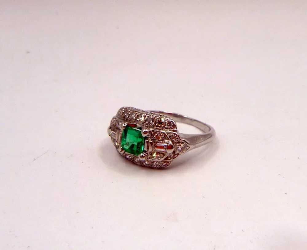 Vintage Emerald & Diamond 14K Gold Ring - image 2