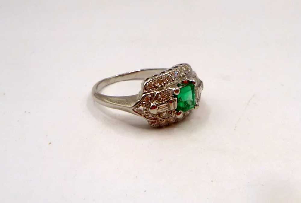 Vintage Emerald & Diamond 14K Gold Ring - image 3