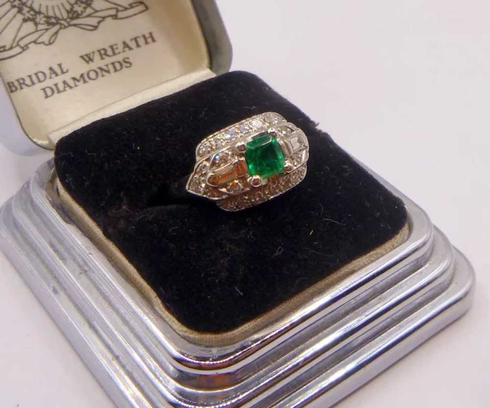 Vintage Emerald & Diamond 14K Gold Ring - image 4