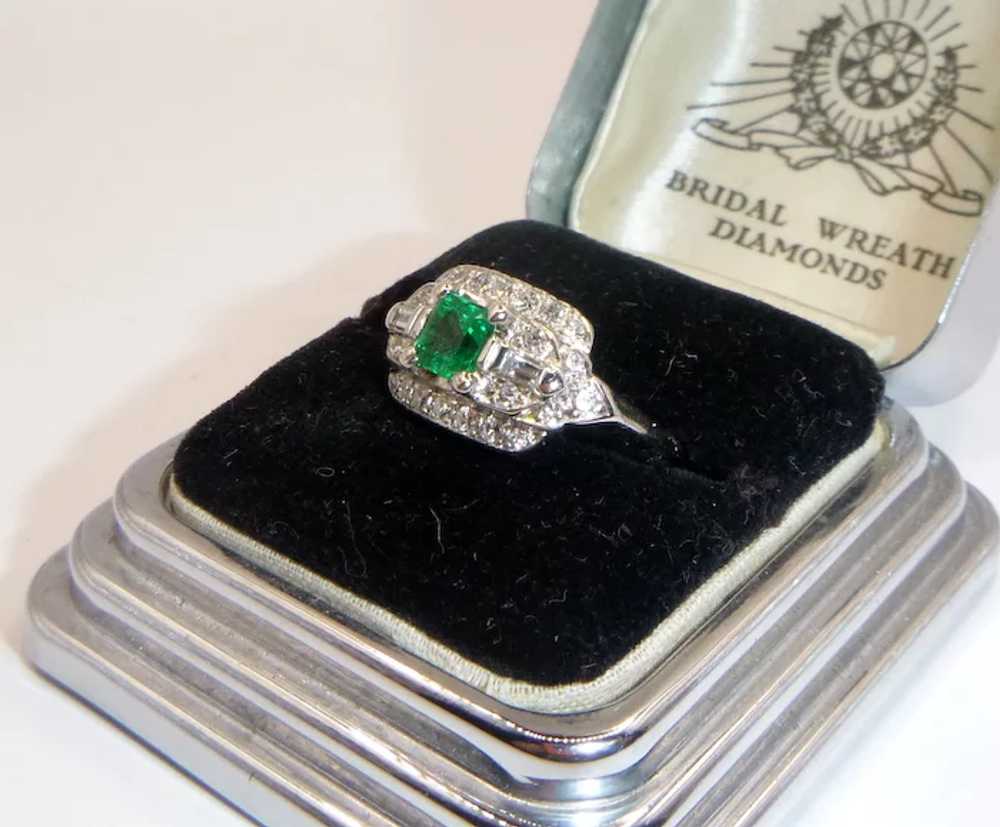 Vintage Emerald & Diamond 14K Gold Ring - image 7