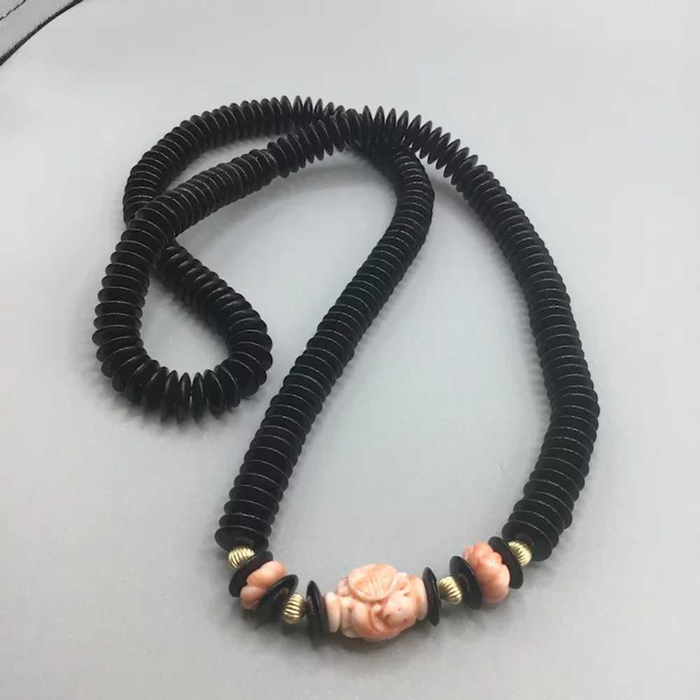 Oriental Carved Angel Skin Coral Onyx and 14K Gol… - image 10