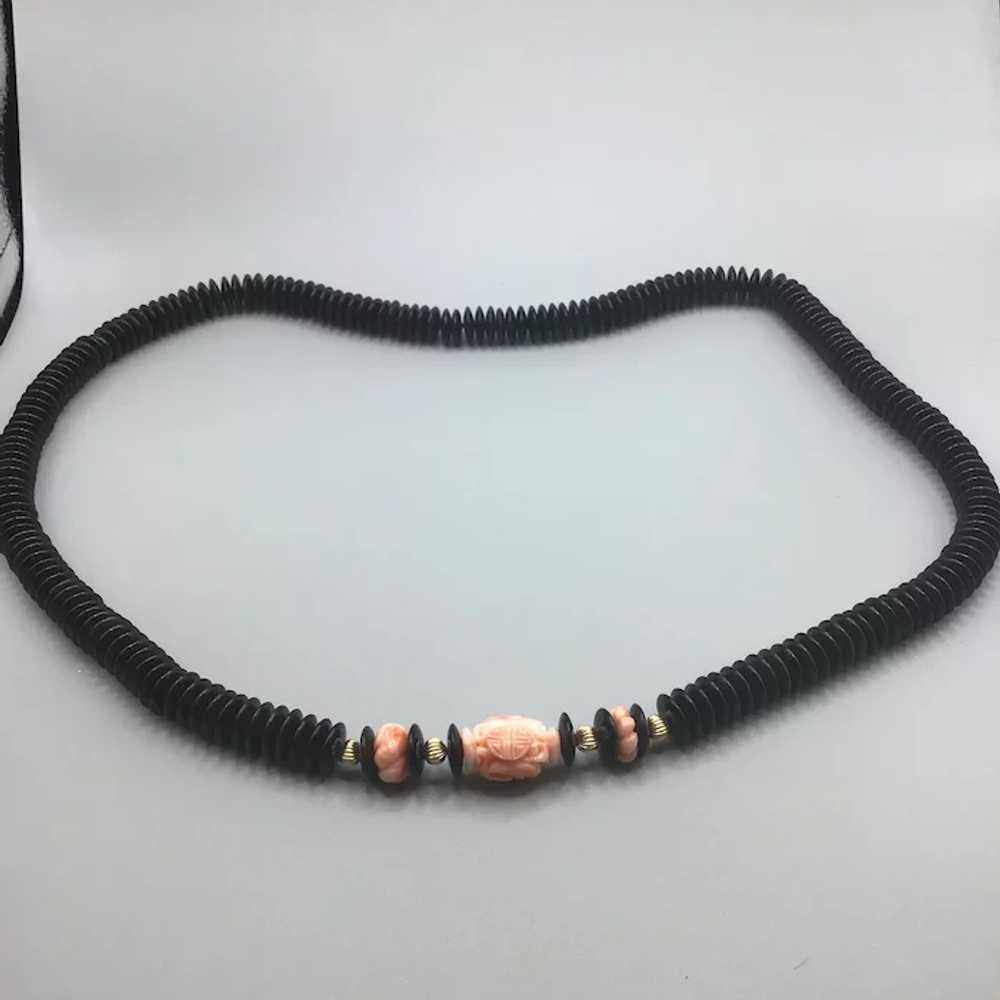 Oriental Carved Angel Skin Coral Onyx and 14K Gol… - image 2