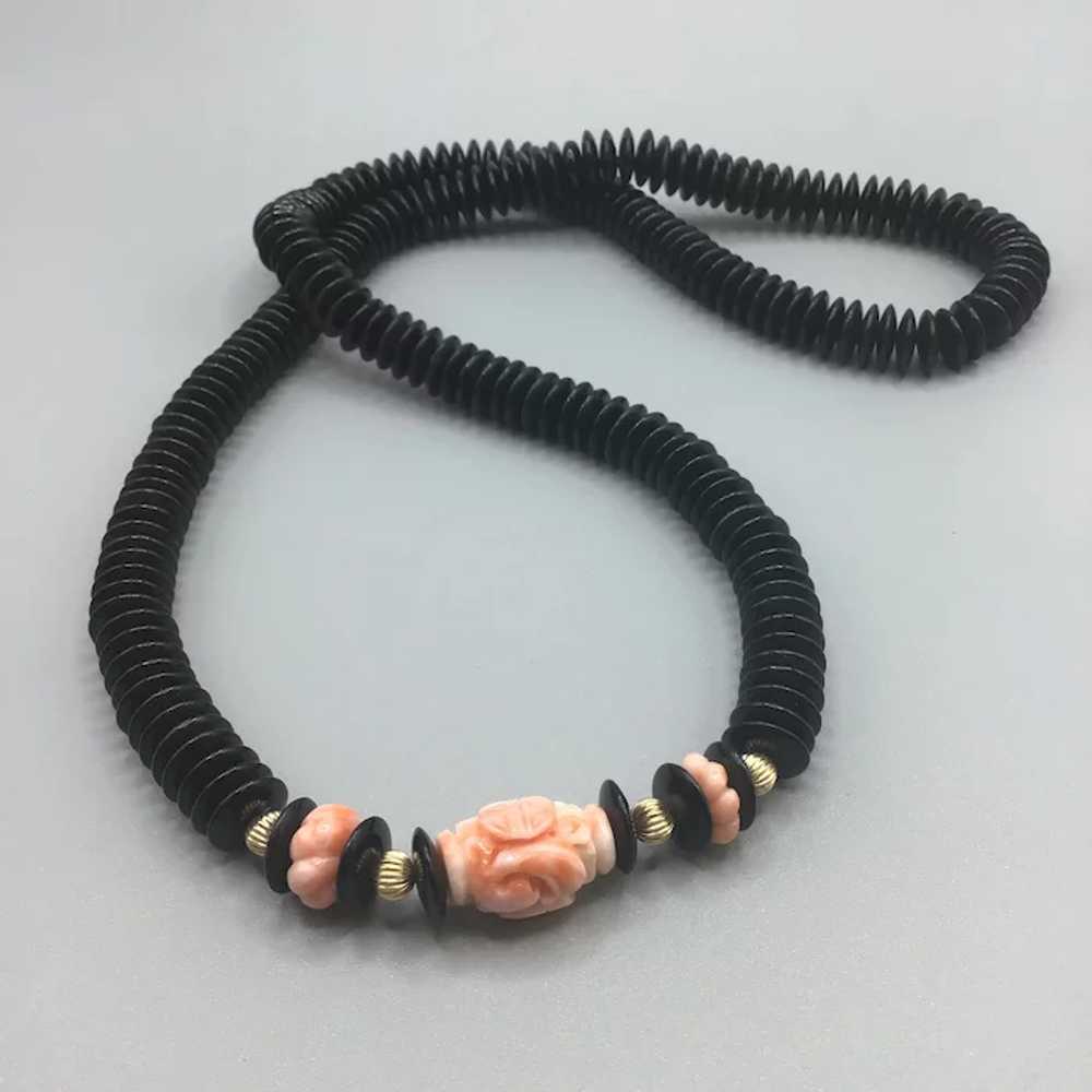 Oriental Carved Angel Skin Coral Onyx and 14K Gol… - image 3