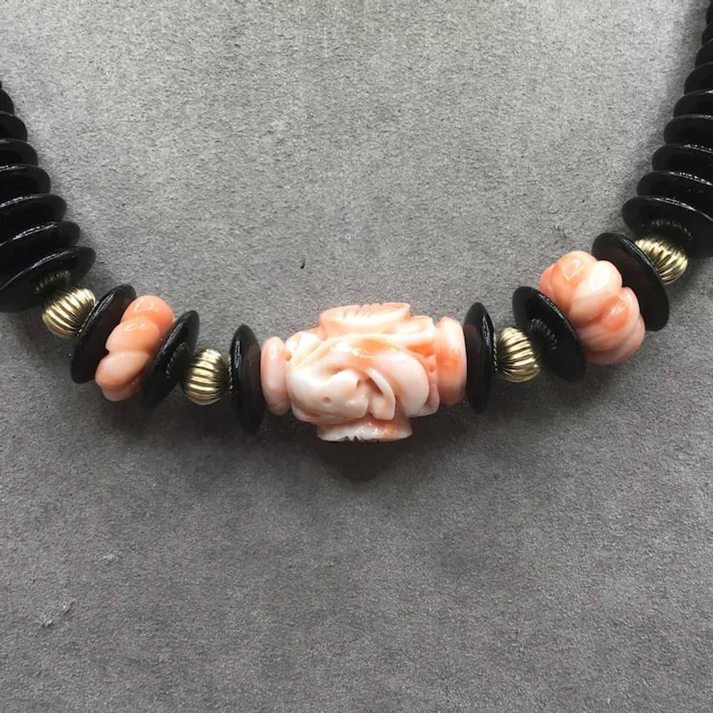 Oriental Carved Angel Skin Coral Onyx and 14K Gol… - image 5