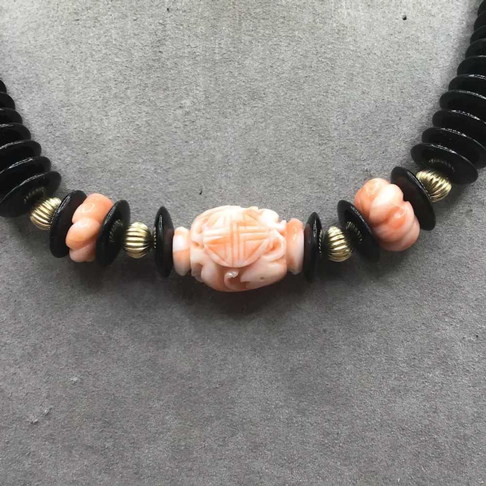 Oriental Carved Angel Skin Coral Onyx and 14K Gol… - image 7