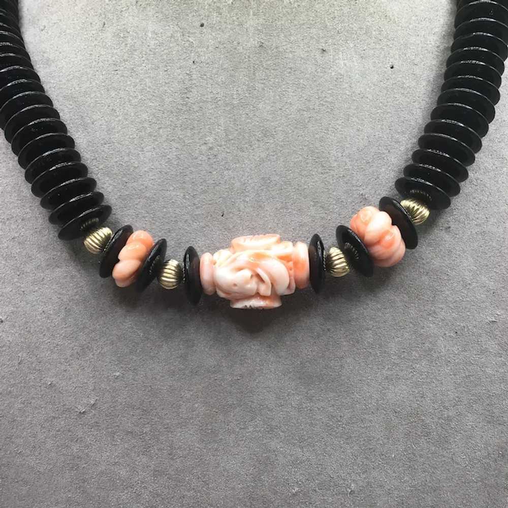 Oriental Carved Angel Skin Coral Onyx and 14K Gol… - image 8