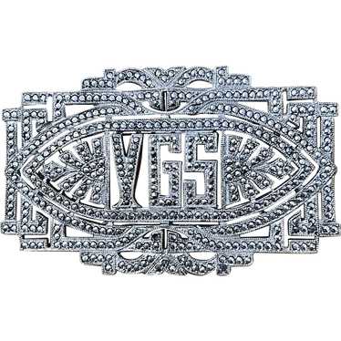 Large 1930's Art Deco Sterling and Marcasite Pin … - image 1