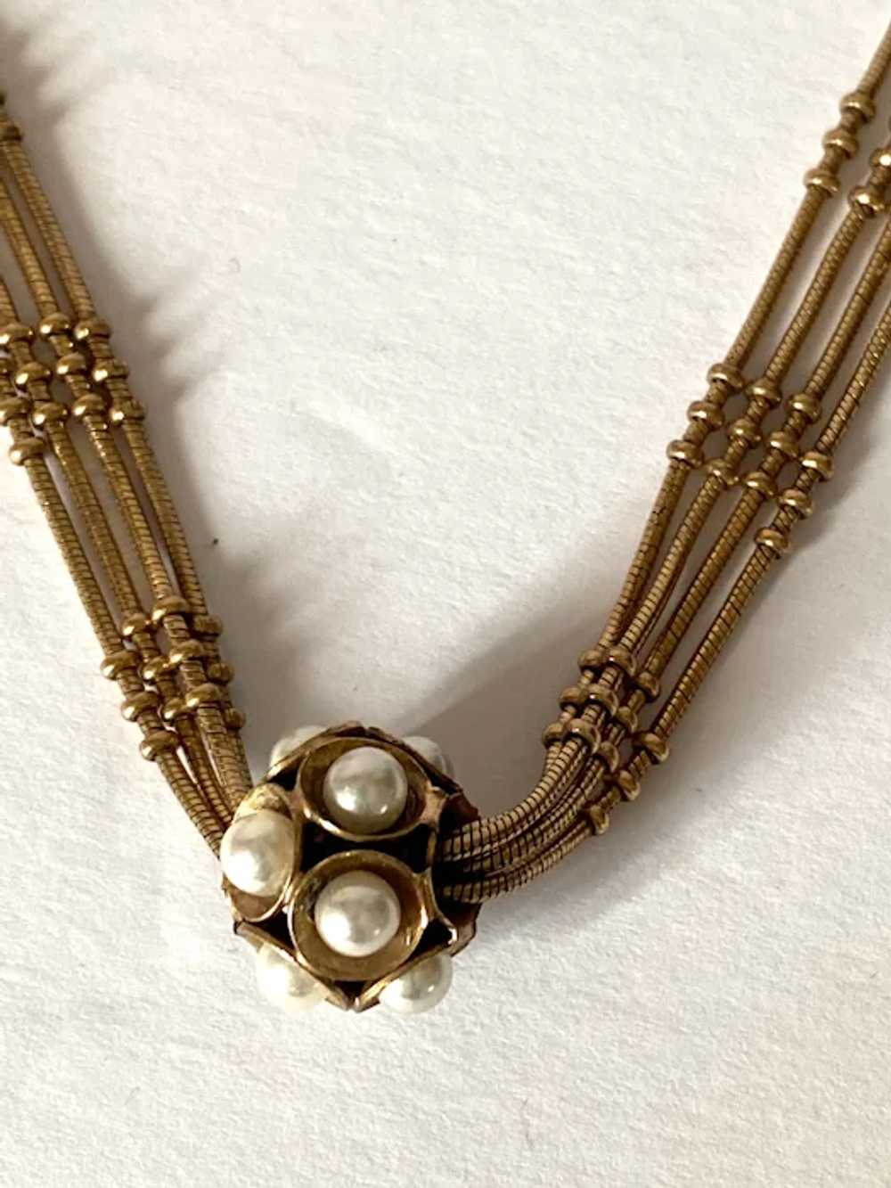 Gorgeous Goldtone and Faux Pearl Necklace and Ear… - image 3