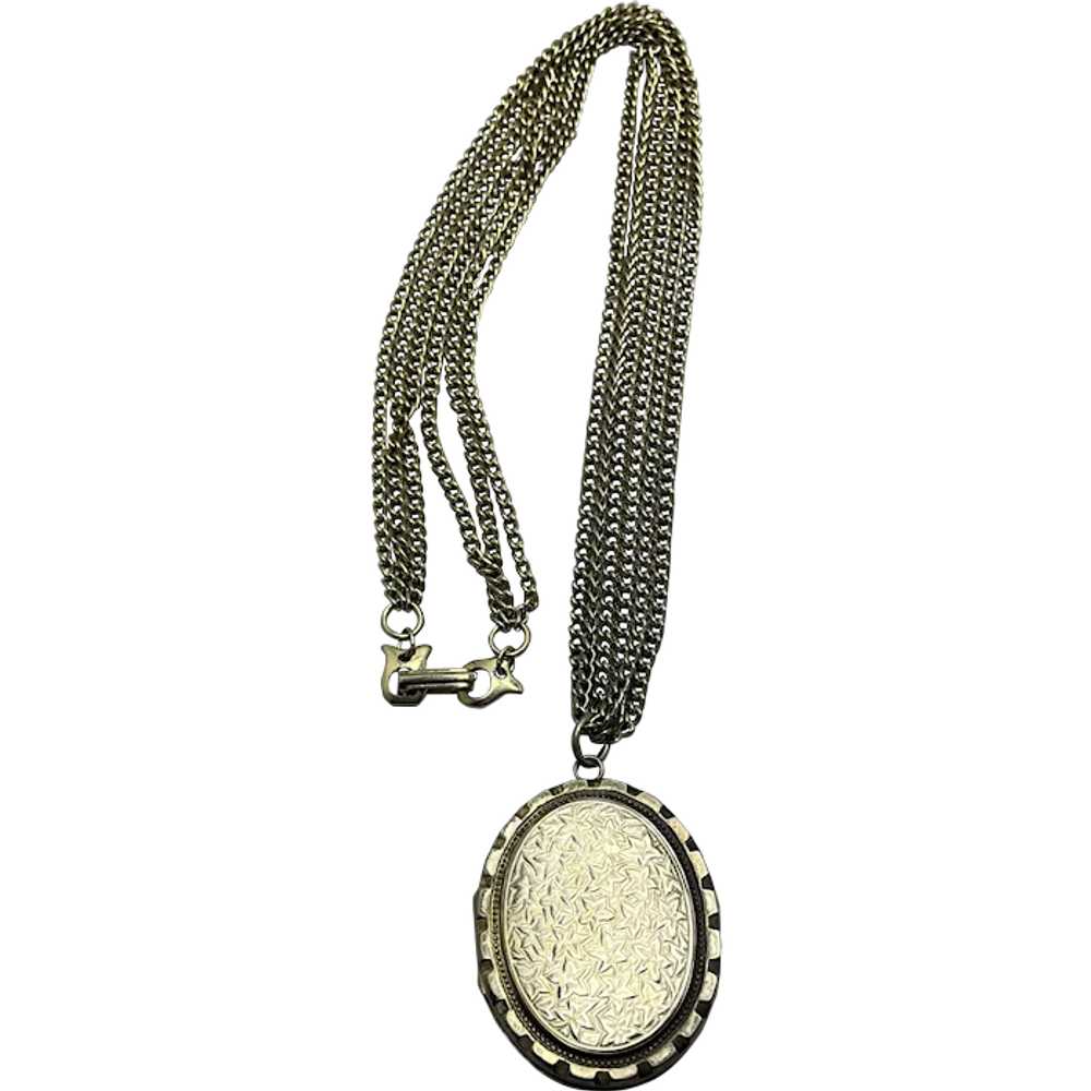 Vintage Large Silver Tone Locket Necklace - image 1