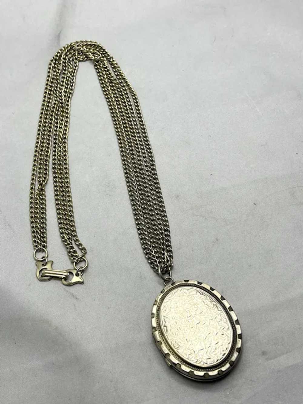 Vintage Large Silver Tone Locket Necklace - image 2