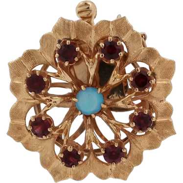 Vintage Flower Opal Garnet Necklace Clasp 14K Yel… - image 1