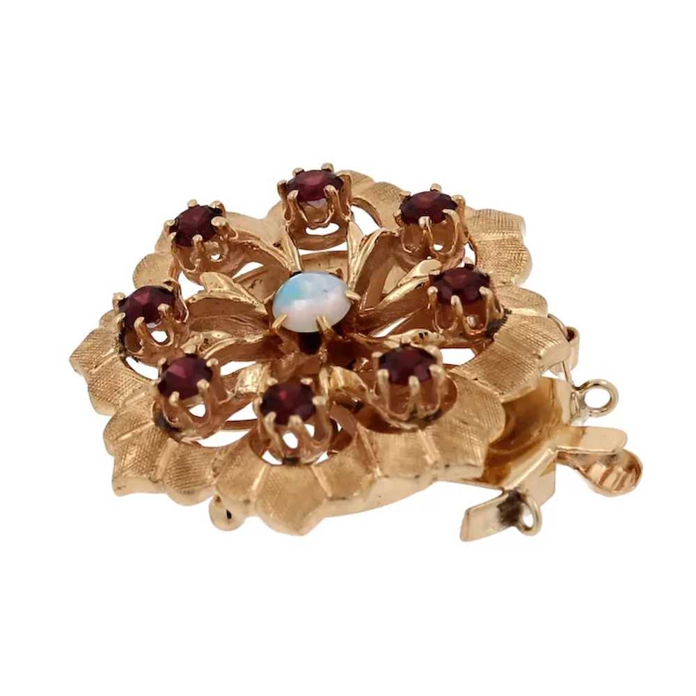 Vintage Flower Opal Garnet Necklace Clasp 14K Yel… - image 3