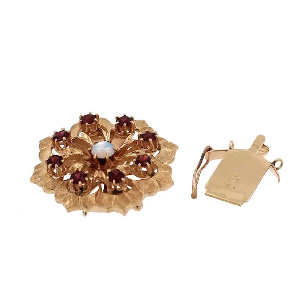 Vintage Flower Opal Garnet Necklace Clasp 14K Yel… - image 5