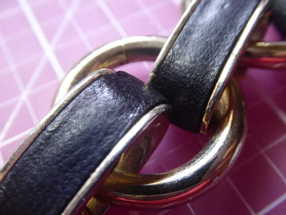 Chunky Vintage Black Leather & Golden Link Banana… - image 3