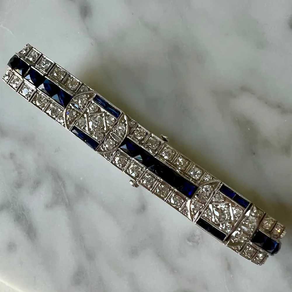 Stunning Art Deco Platinum Diamond & Synthetic Sa… - image 3
