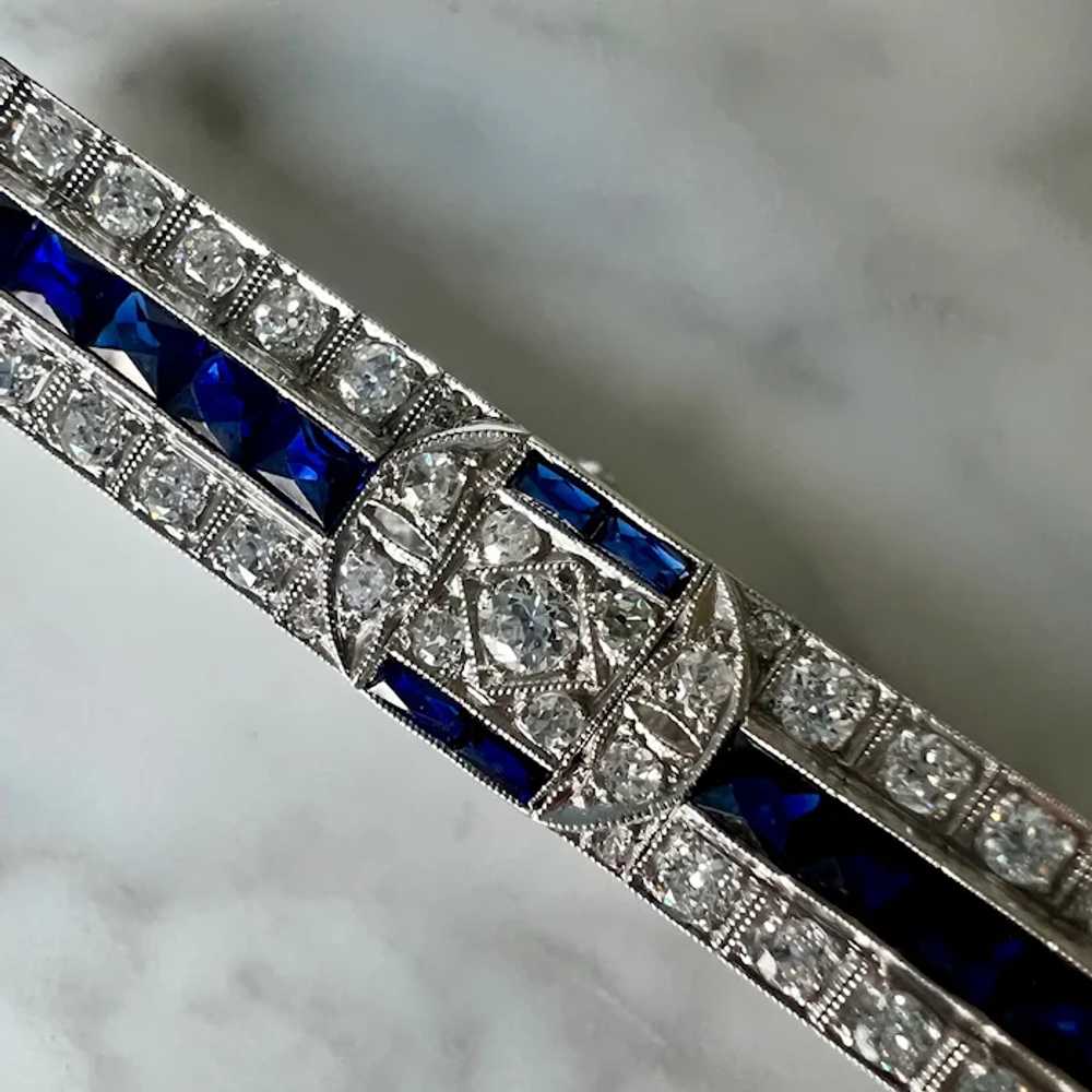 Stunning Art Deco Platinum Diamond & Synthetic Sa… - image 4
