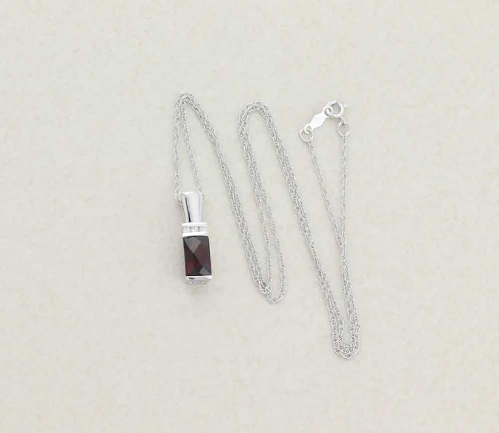 14K White Gold Natural Garnet and Diamond Pendant… - image 7