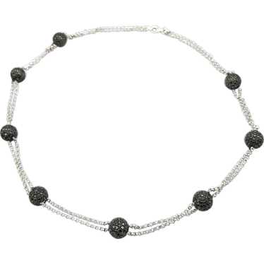 Stylish Black Diamond Station Necklace - 18K White