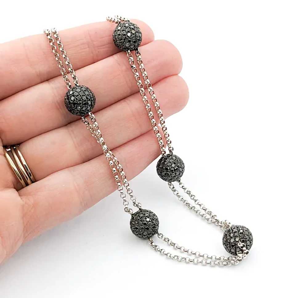 Stylish Black Diamond Station Necklace - 18K Whit… - image 3