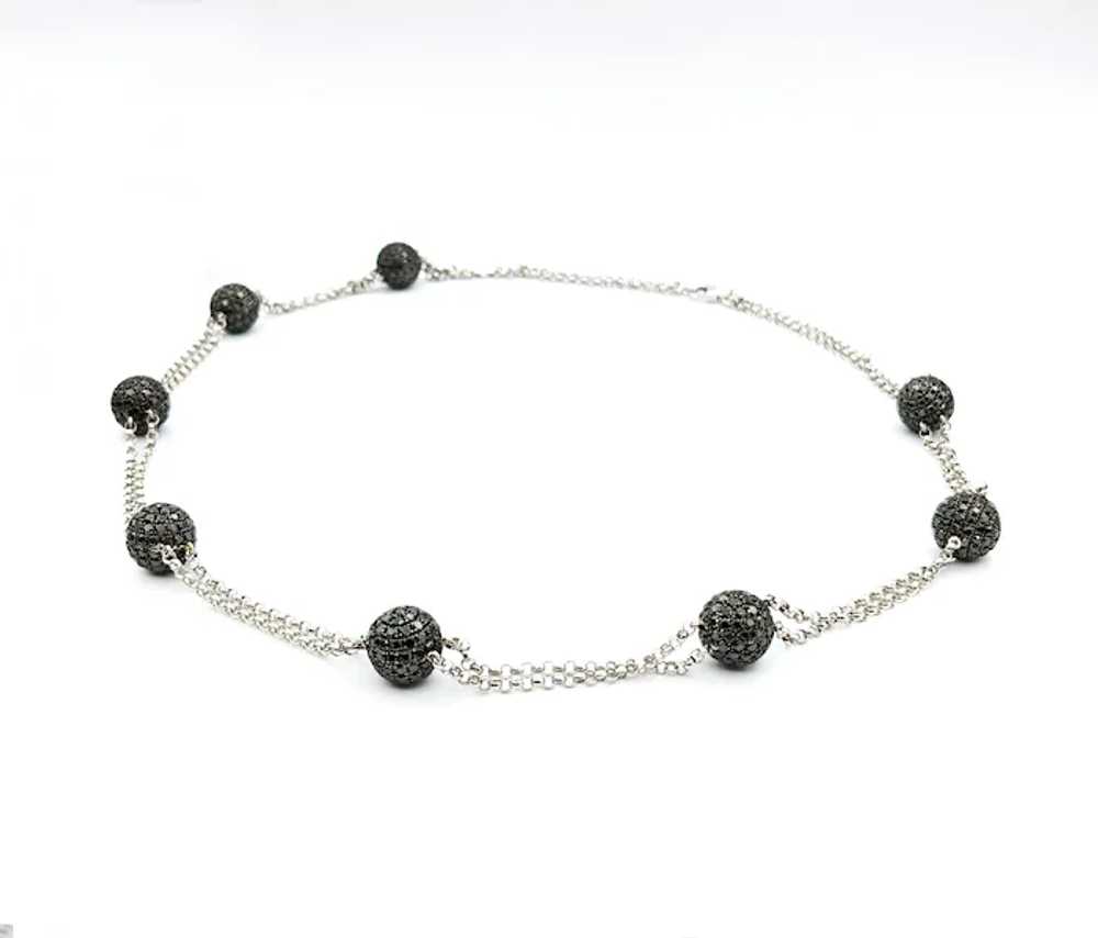 Stylish Black Diamond Station Necklace - 18K Whit… - image 7