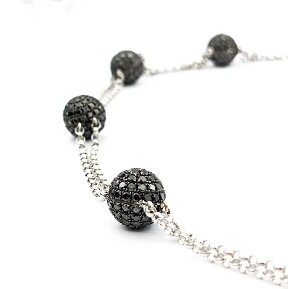 Stylish Black Diamond Station Necklace - 18K Whit… - image 9