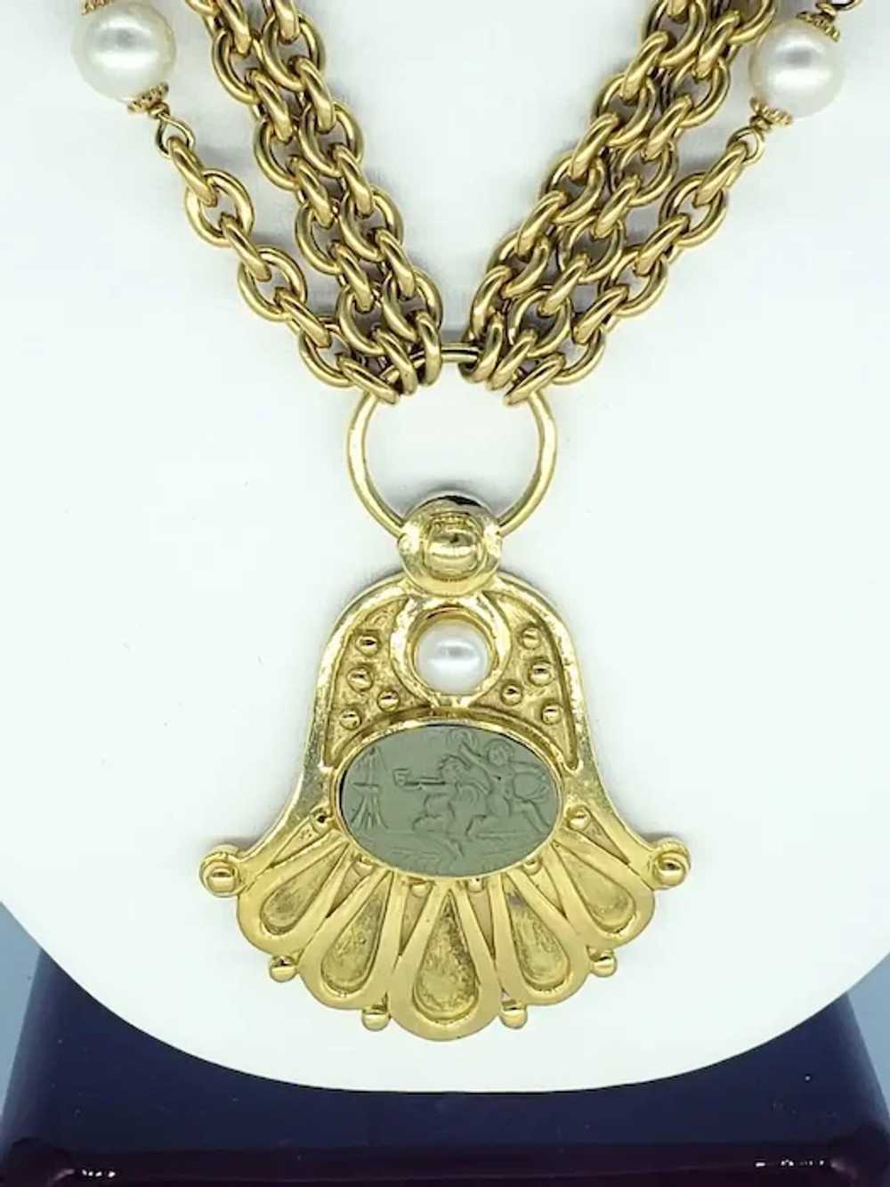 Antique Lava Cameo Angel Hamsa and Cultured Pearl… - image 4