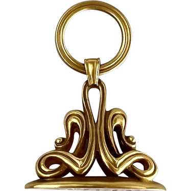 Antique Art Nouveau 14K Yellow Gold Fob Pendant E… - image 1