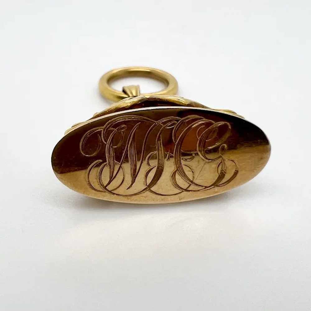 Antique Art Nouveau 14K Yellow Gold Fob Pendant E… - image 2