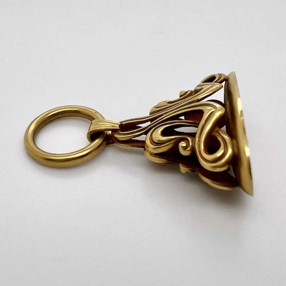 Antique Art Nouveau 14K Yellow Gold Fob Pendant E… - image 3