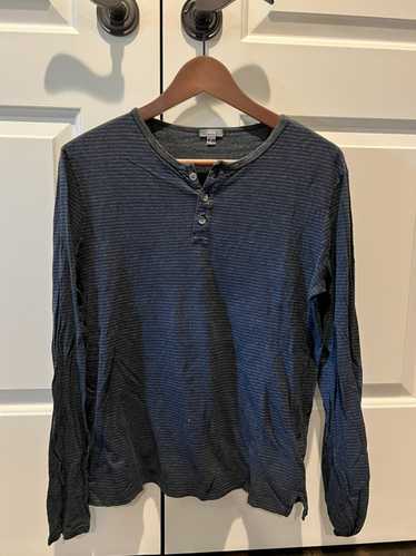 Vince Vince S Long Sleeve Henley Stripe Blue and G