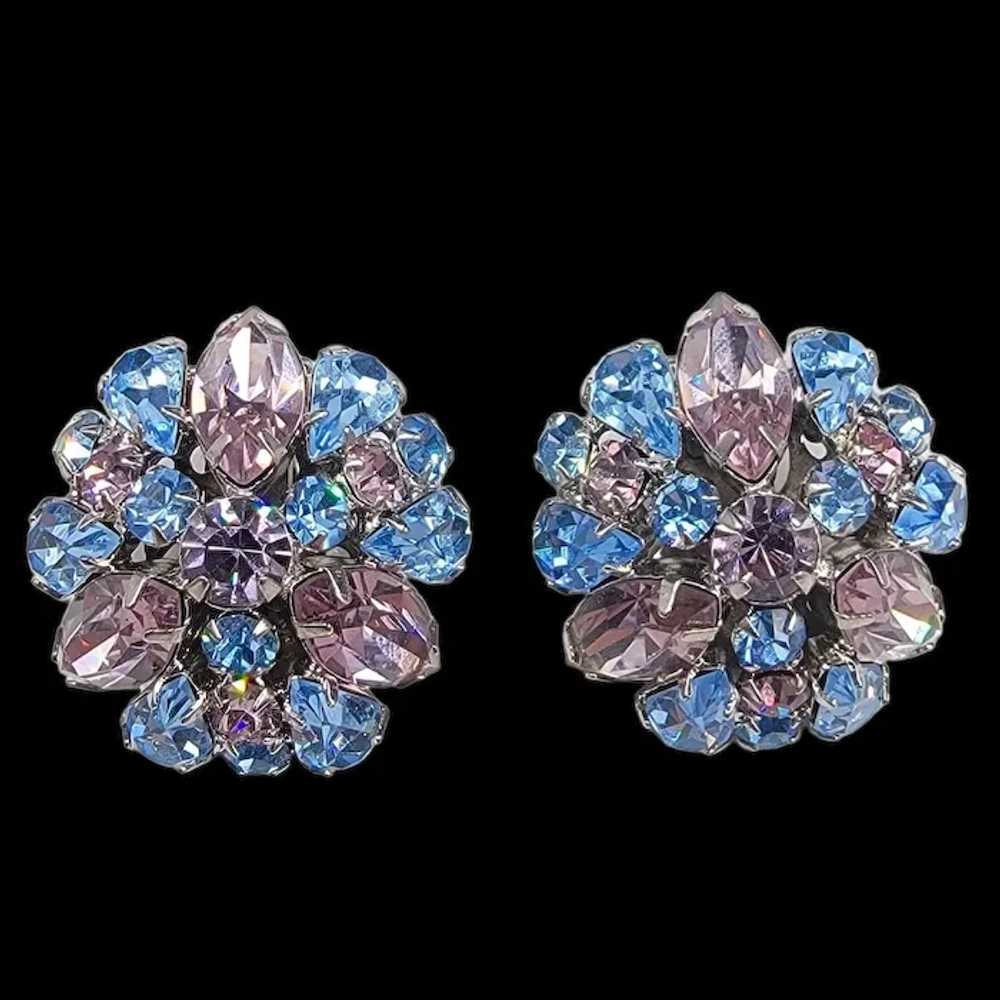 Alice Caviness Purple Blue Rhinestone Clip Earrin… - image 2