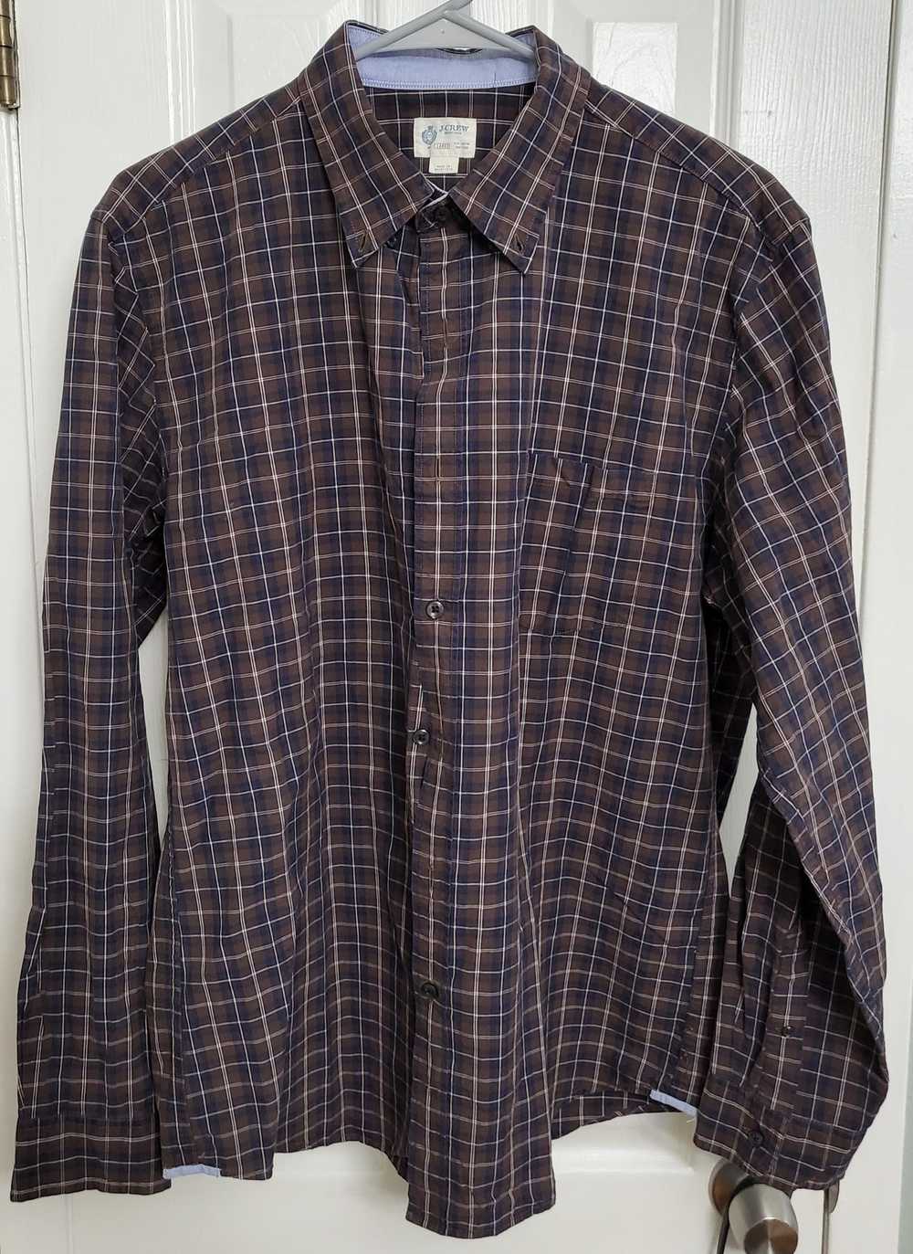 J.Crew Brown/blue button down shirt - image 1