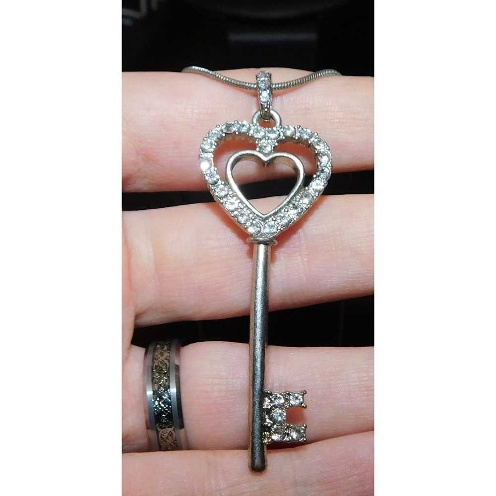Other Silver Rhinestone Heart Key Necklace - image 1