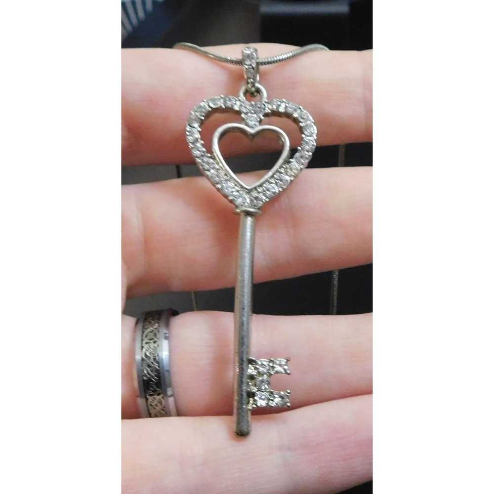 Other Silver Rhinestone Heart Key Necklace - image 2