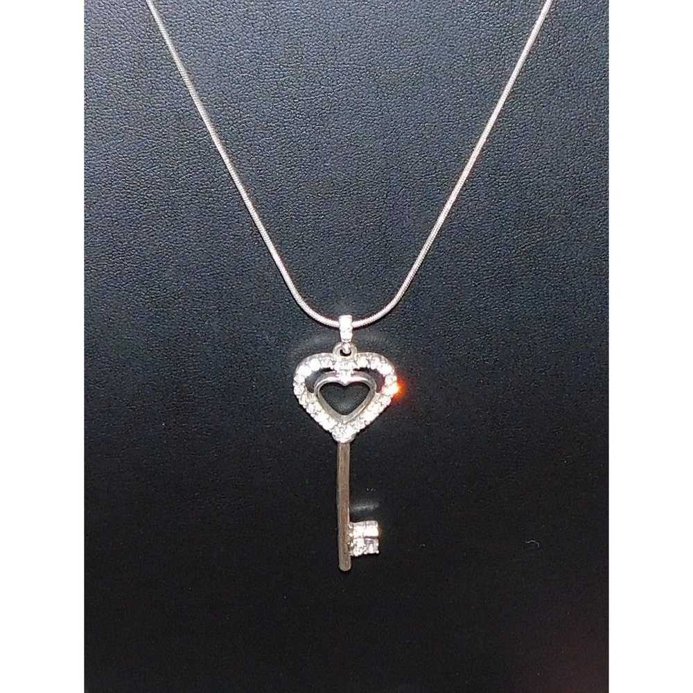 Other Silver Rhinestone Heart Key Necklace - image 3