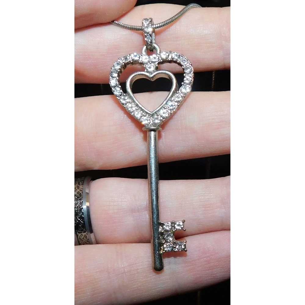 Other Silver Rhinestone Heart Key Necklace - image 5