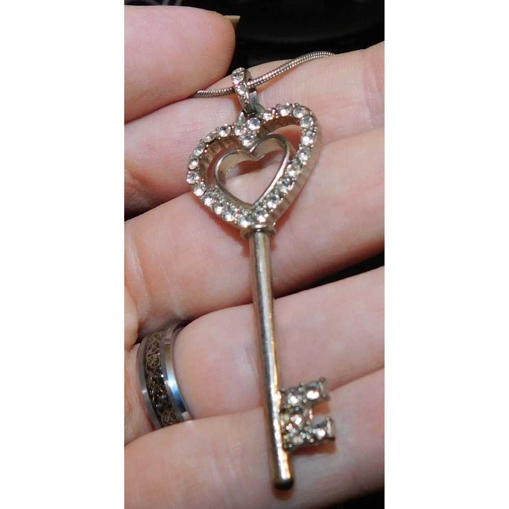 Other Silver Rhinestone Heart Key Necklace - image 6