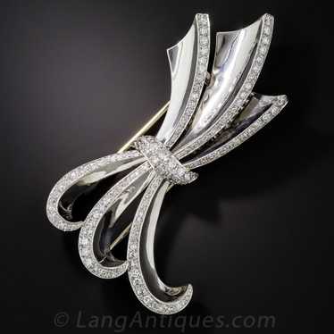 Vintage 21.04ct Diamond and Platinum Bow Brooch