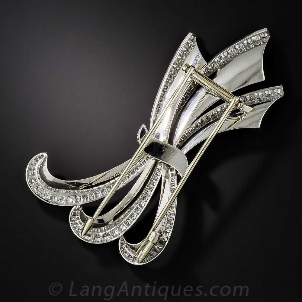 Art Deco/Retro Platinum Diamond Bow Brooch - image 2
