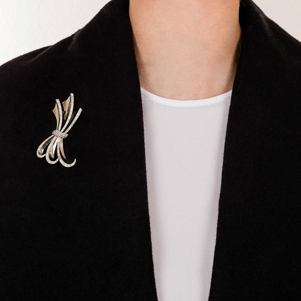 Art Deco/Retro Platinum Diamond Bow Brooch - image 7