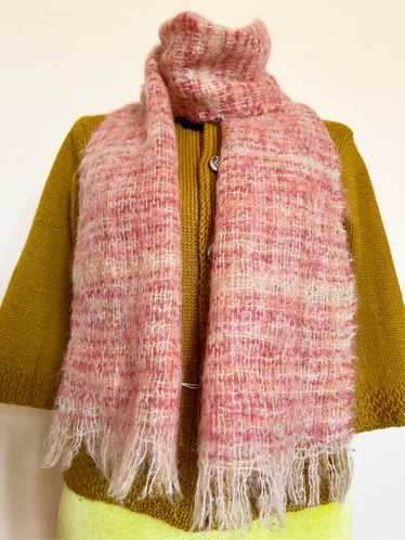 60’s Pink Plaid Mohair Fringe Scarf