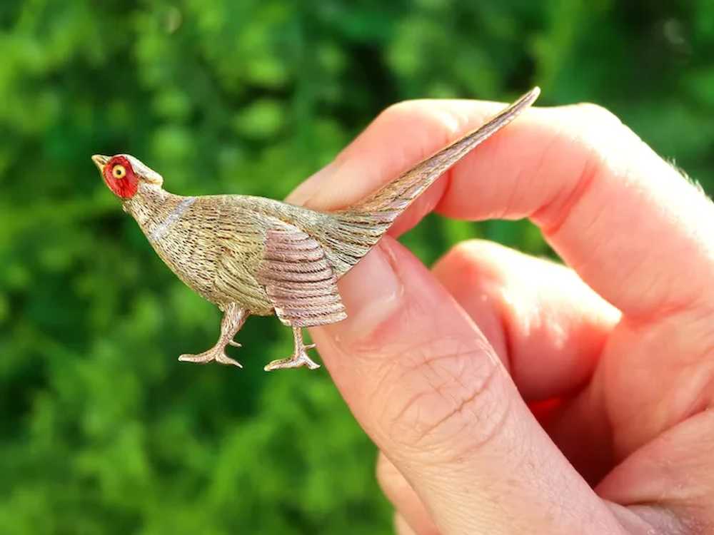 Antique 15ct Gold and Enamel Pheasant Brooch - image 2