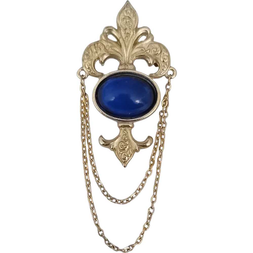 Bergere Gold Tone Blue Lucite Chatelaine Style Fl… - image 1