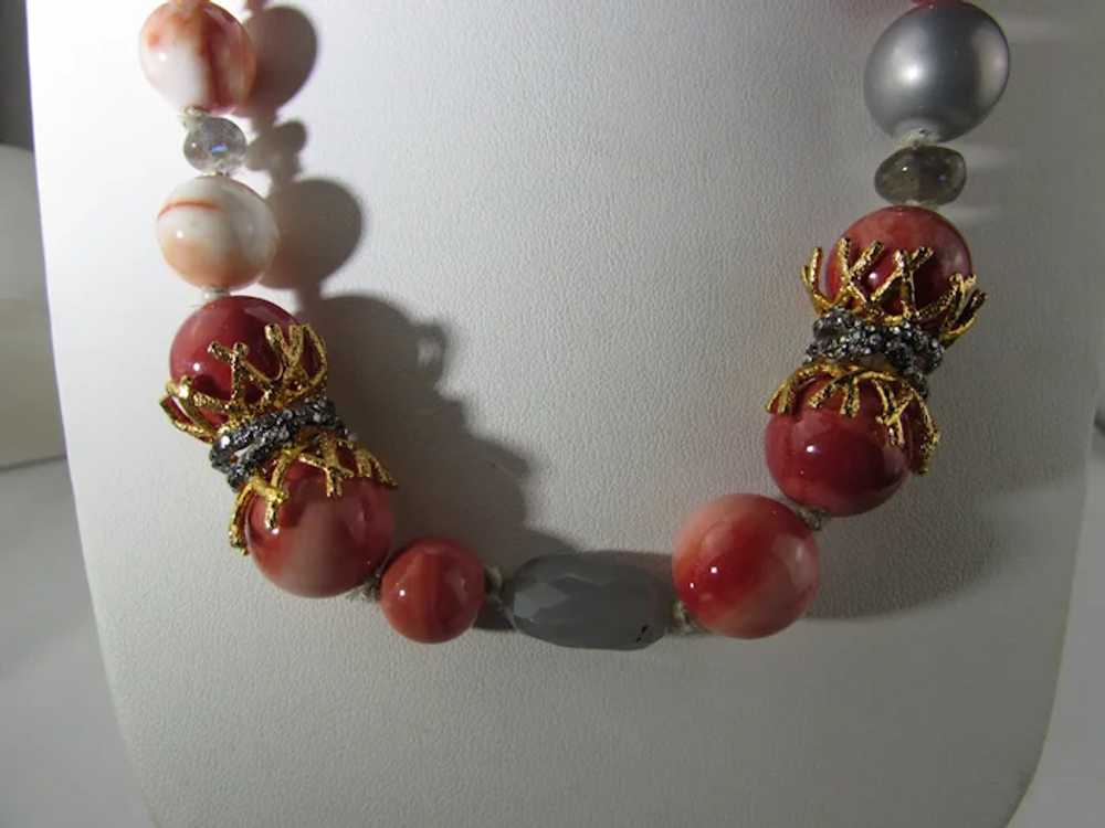 Vintage Alexis Bittar Beaded Coral Theme Necklace - image 12