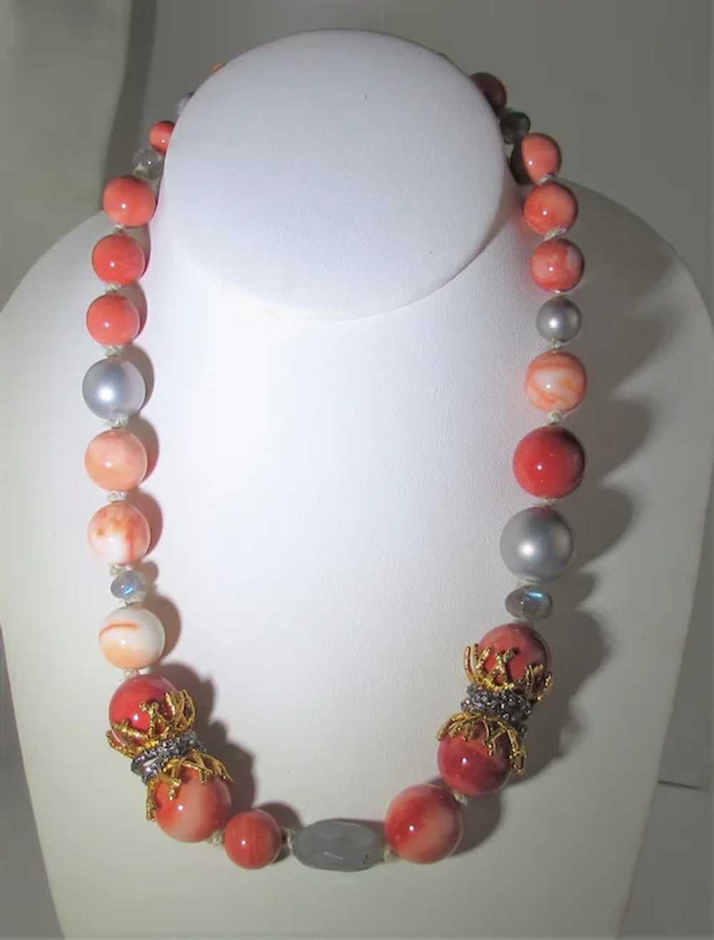 Vintage Alexis Bittar Beaded Coral Theme Necklace - image 2