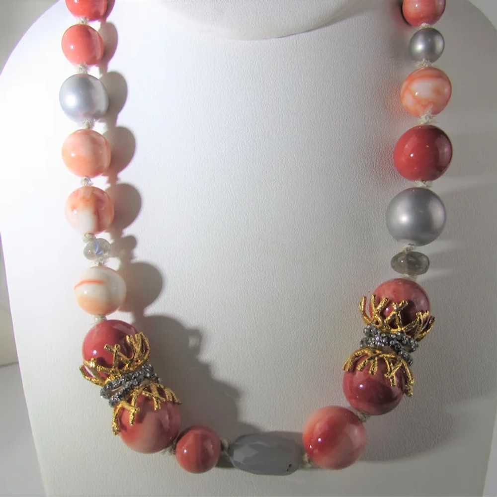 Vintage Alexis Bittar Beaded Coral Theme Necklace - image 3