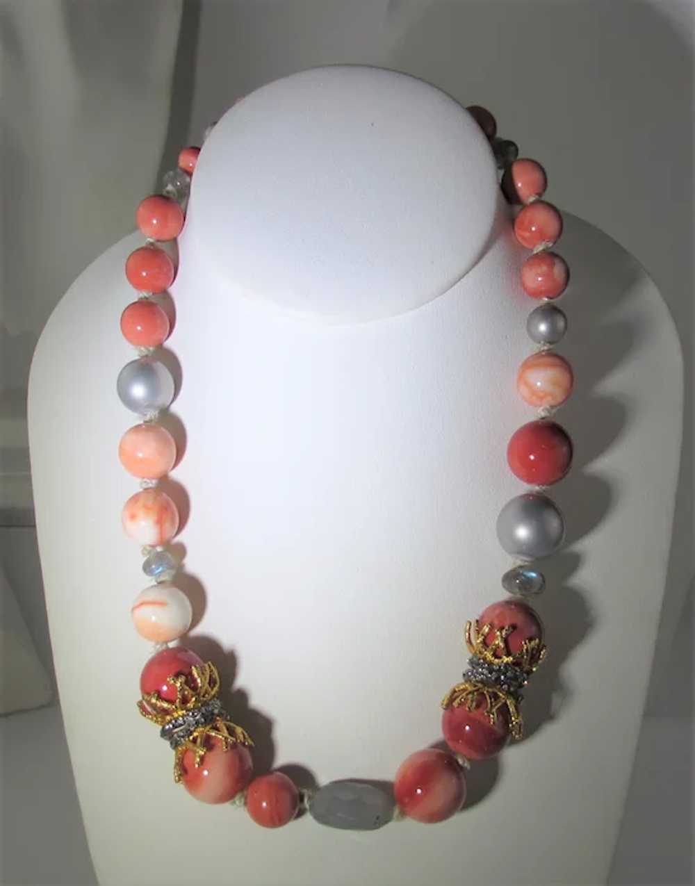 Vintage Alexis Bittar Beaded Coral Theme Necklace - image 4