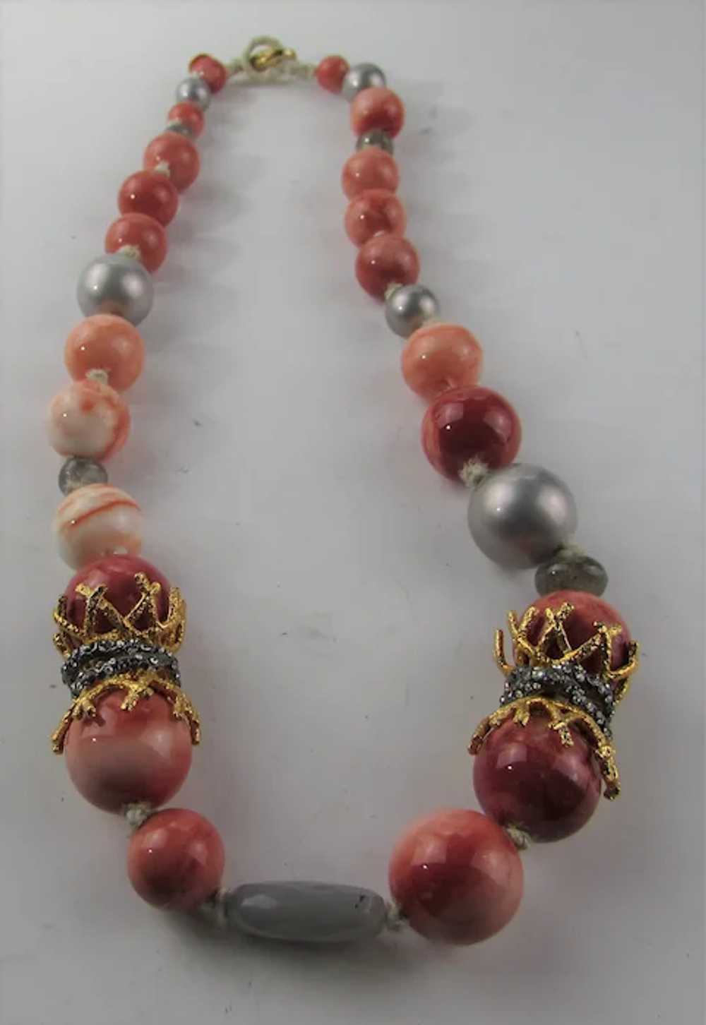 Vintage Alexis Bittar Beaded Coral Theme Necklace - image 5